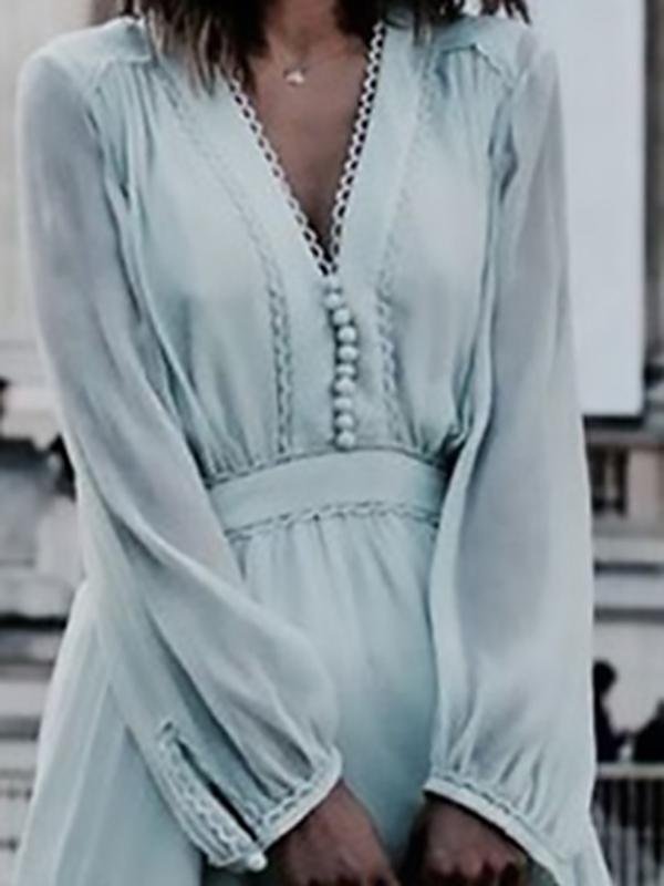 Fashion Irregular Long Sleeve V Neck Dress - LuckyFash™