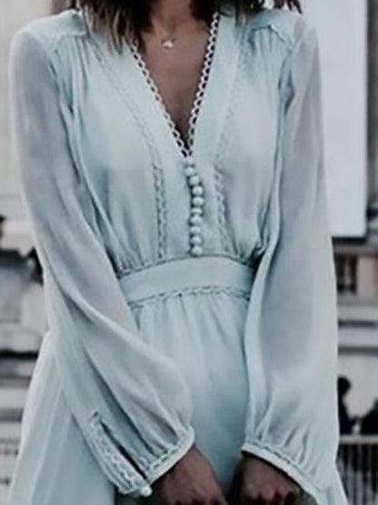 Fashion Irregular Long Sleeve V Neck Dress - LuckyFash™