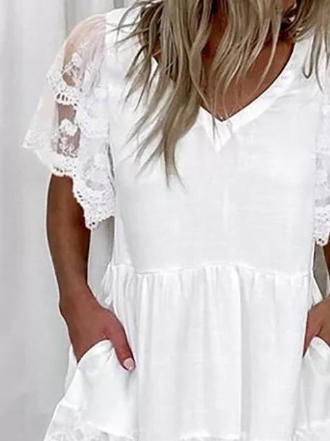 Fashion Lace Short Sleeve Pocket Dress - LuckyFash™