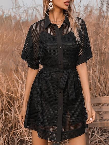 Fashion Lace-up Black Mesh See-through Dress - LuckyFash™