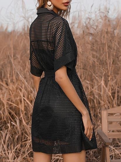 Fashion Lace-up Black Mesh See-through Dress - LuckyFash™