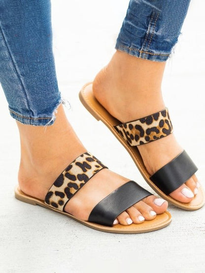 Fashion Leopard Panel Flat Sandals - LuckyFash™