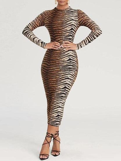 Fashion Leopard Print Long Sleeve Slim Dress - LuckyFash™