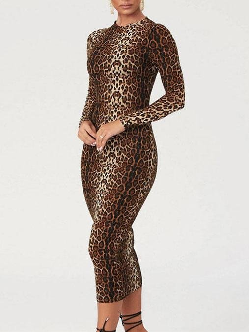 Fashion Leopard Print Long Sleeve Slim Dress - LuckyFash™