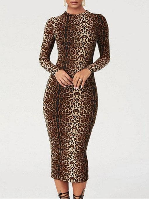 Fashion Leopard Print Long Sleeve Slim Dress - LuckyFash™