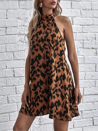 Fashion Leopard Print Sleeveless Halterneck Dress - LuckyFash™