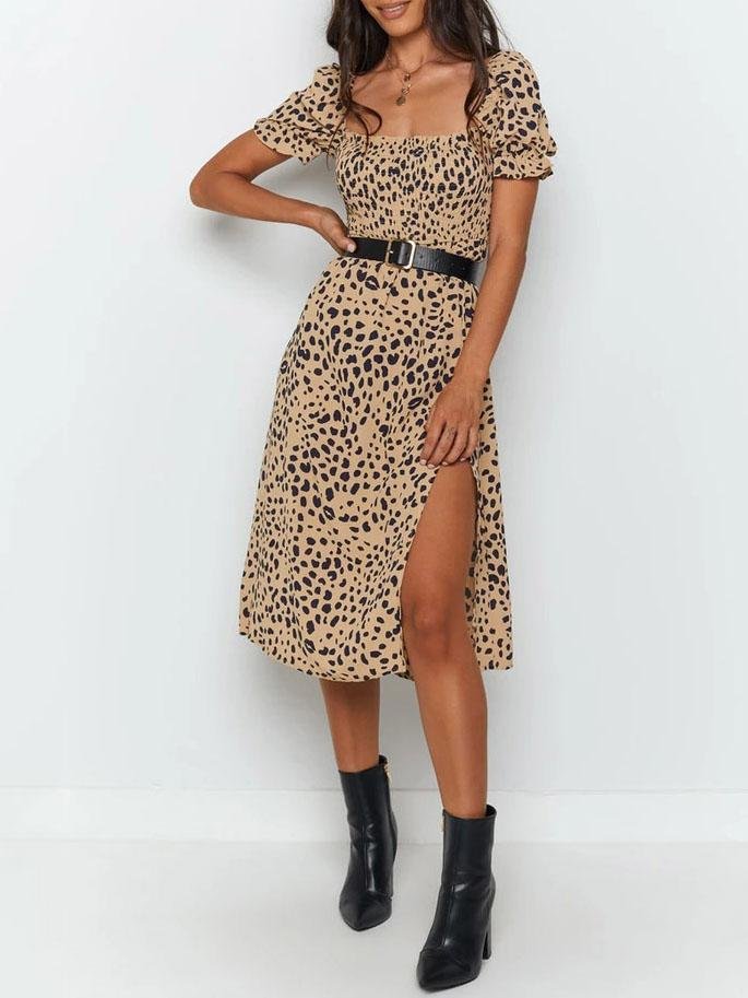 Fashion Leopard Print Slit Dress - LuckyFash™