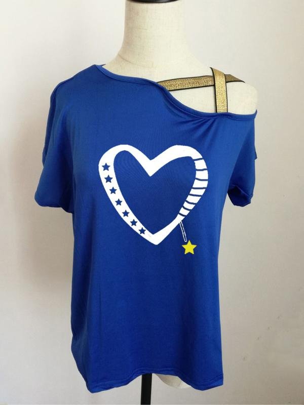 Fashion Love Printed Slanted Shoulder Stitching Short-sleeved T-shirt - LuckyFash™