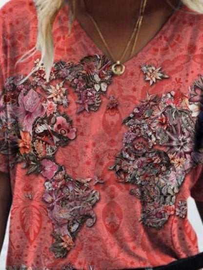 Fashion Map Printed V-neck Short-sleeved T-shirt - LuckyFash™