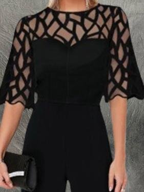 Fashion Mesh Mid-sleeve Wide-leg Jumpsuit - LuckyFash™