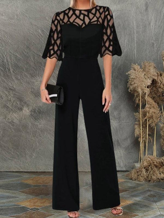 Fashion Mesh Mid-sleeve Wide-leg Jumpsuit - LuckyFash™