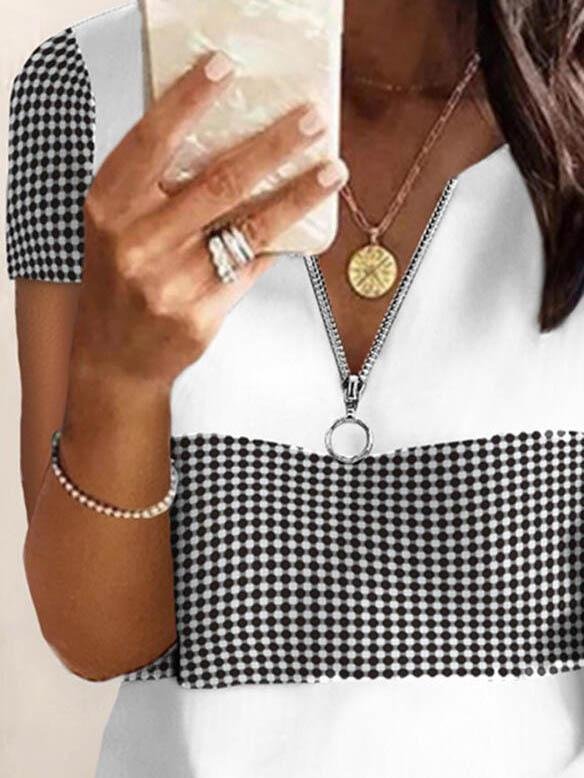 Fashion Plaid Printed V-neck T-shirts - LuckyFash™