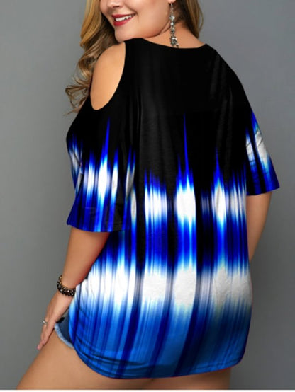 Fashion Plus Size Corrugated Printed Off-shoulder T-shirt - LuckyFash™