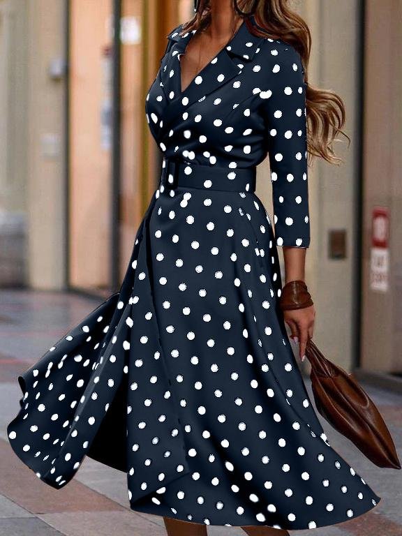 Fashion Polka Dot V-neck Long Sleeve Dress - LuckyFash™