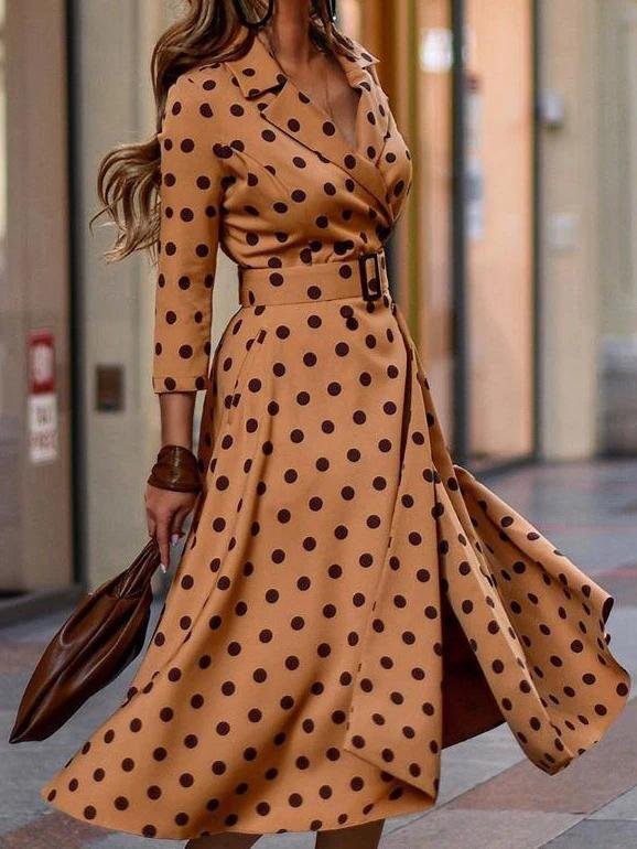 Fashion Polka Dot V-neck Long Sleeve Dress - LuckyFash™