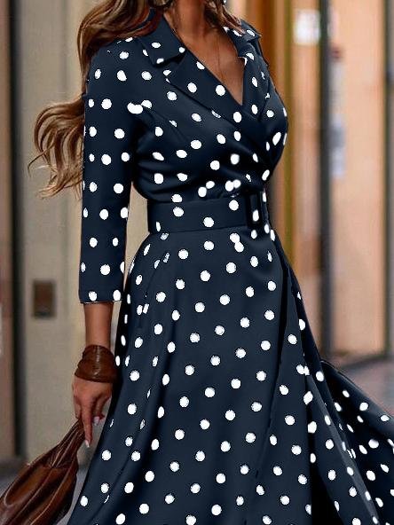 Fashion Polka Dot V-neck Long Sleeve Dress - LuckyFash™