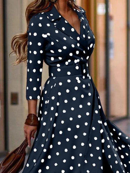 Fashion Polka Dot V-neck Long Sleeve Dress - LuckyFash™