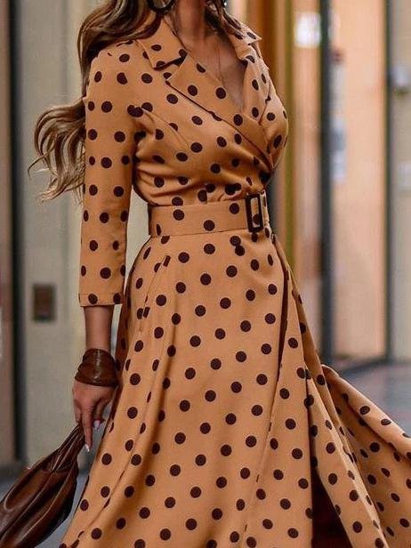 Fashion Polka Dot V-neck Long Sleeve Dress - LuckyFash™