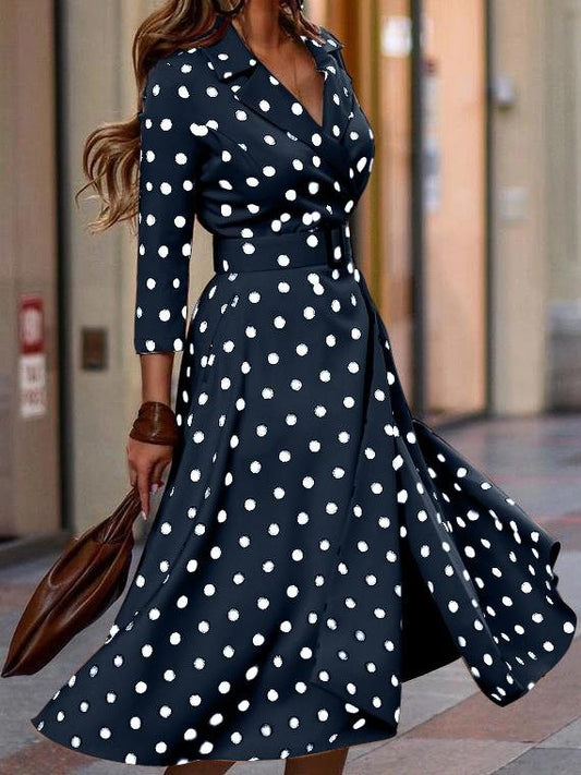 Fashion Polka Dot V-neck Long Sleeve Dress - LuckyFash™