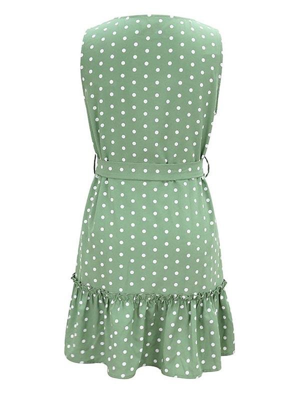 Fashion Polka Dots Print Ruffle Hem Mini Dresses With Belt - LuckyFash™