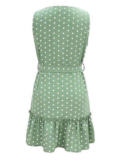 Fashion Polka Dots Print Ruffle Hem Mini Dresses With Belt - LuckyFash™