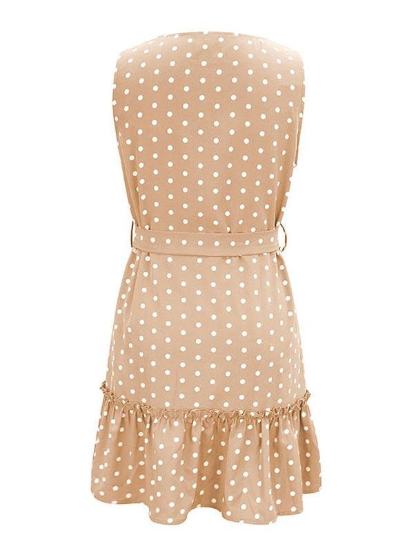 Fashion Polka Dots Print Ruffle Hem Mini Dresses With Belt - LuckyFash™