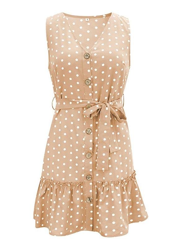 Fashion Polka Dots Print Ruffle Hem Mini Dresses With Belt - LuckyFash™