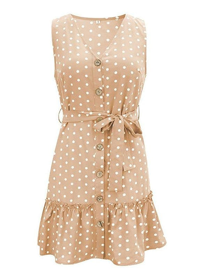 Fashion Polka Dots Print Ruffle Hem Mini Dresses With Belt - LuckyFash™
