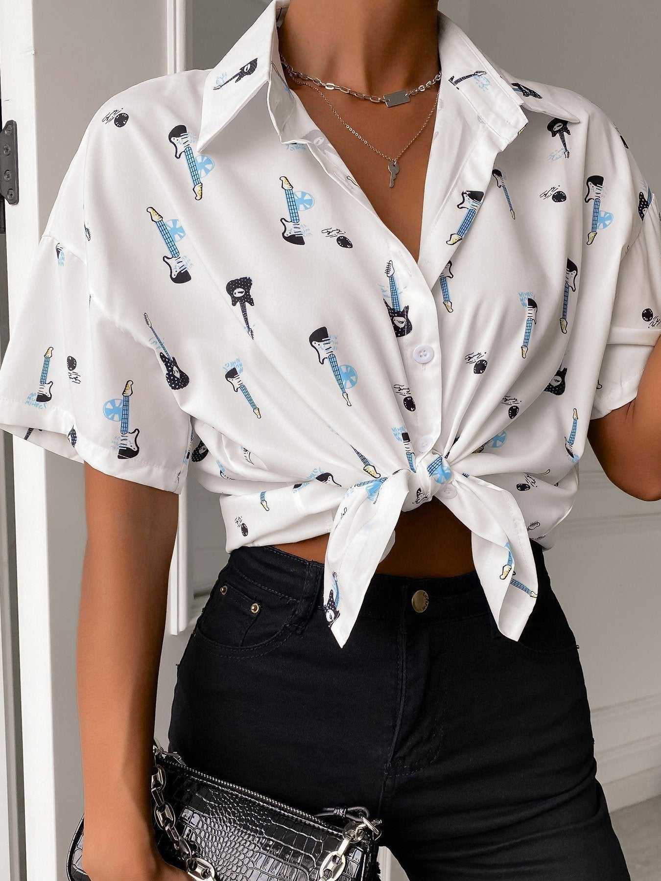 Fashion Print Lapel Short Sleeve Top - LuckyFash™