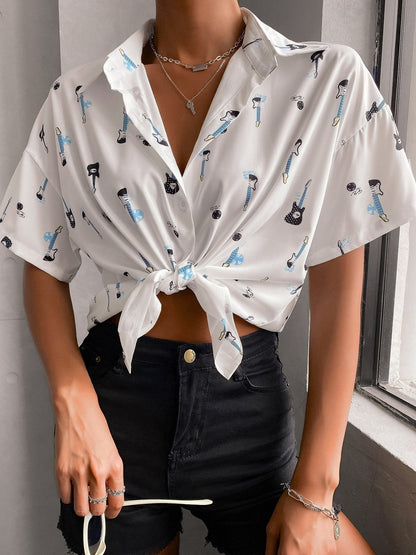 Fashion Print Lapel Short Sleeve Top - LuckyFash™
