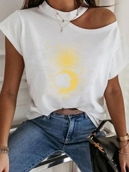 Fashion Print Off Shoulder T-shirt - LuckyFash™