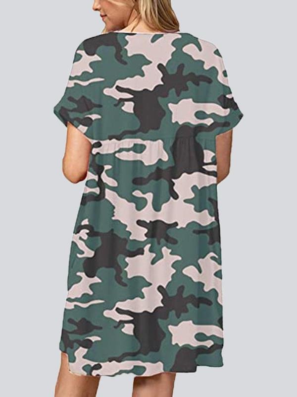 Fashion Print V Neck Short Sleeve Mini Dresses - LuckyFash™