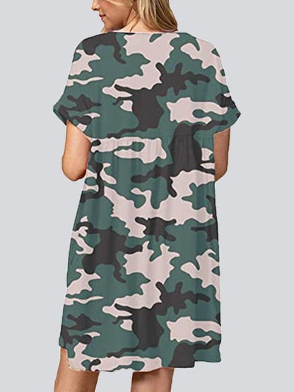 Fashion Print V Neck Short Sleeve Mini Dresses - LuckyFash™