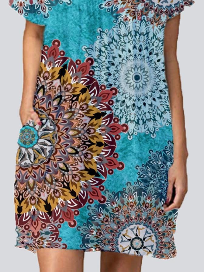 Fashion Print V Neck Short Sleeve Mini Dresses - LuckyFash™