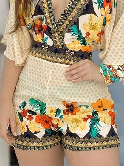 Fashion Printed Deep V Flared Sleeve Jumpsuit - LuckyFash™