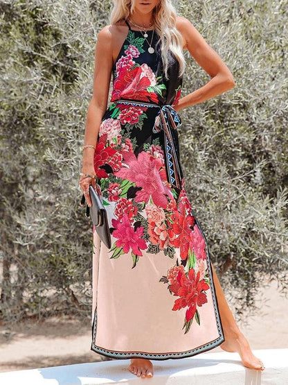 Fashion Printed High-waist Lace-up Halter Dress - LuckyFash™