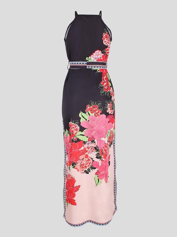 Fashion Printed High-waist Lace-up Halter Dress - LuckyFash™