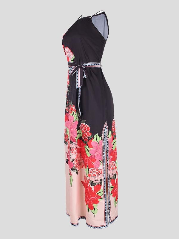 Fashion Printed High-waist Lace-up Halter Dress - LuckyFash™