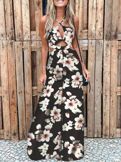 Fashion Printed Hollow Halter Wide-leg Jumpsuit - LuckyFash™