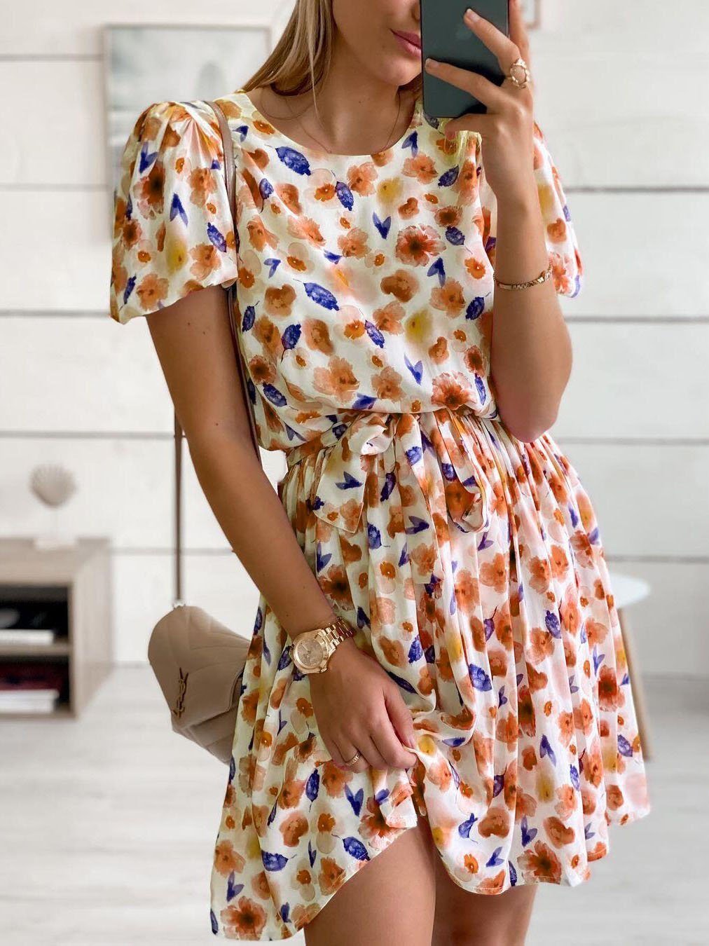 Fashion Printed Round Neck Short Sleeve Dress - LuckyFash™