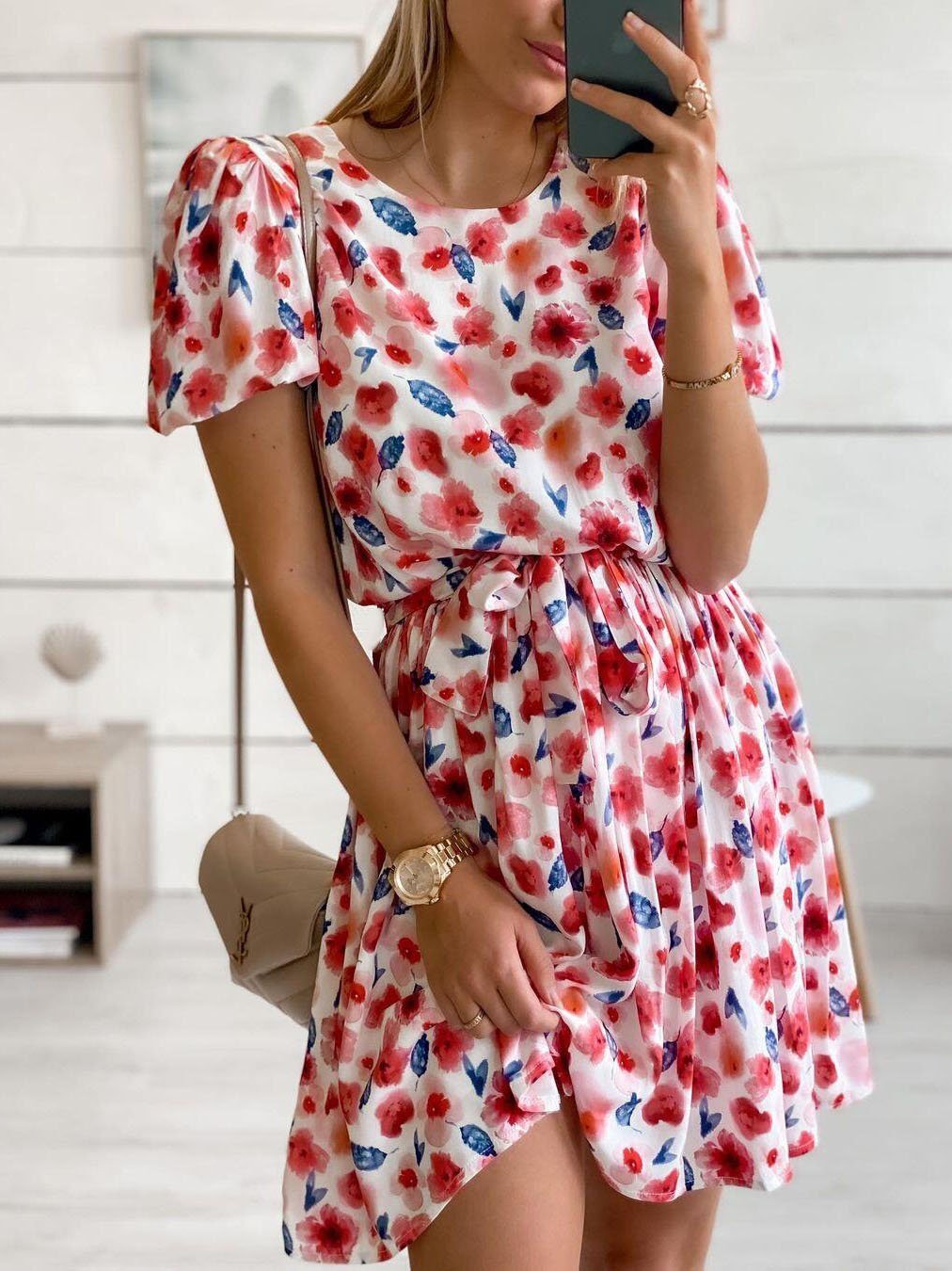 Fashion Printed Round Neck Short Sleeve Dress - LuckyFash™