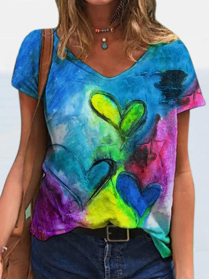 Fashion Printed V-neck Short-sleeved T-shirt - LuckyFash™