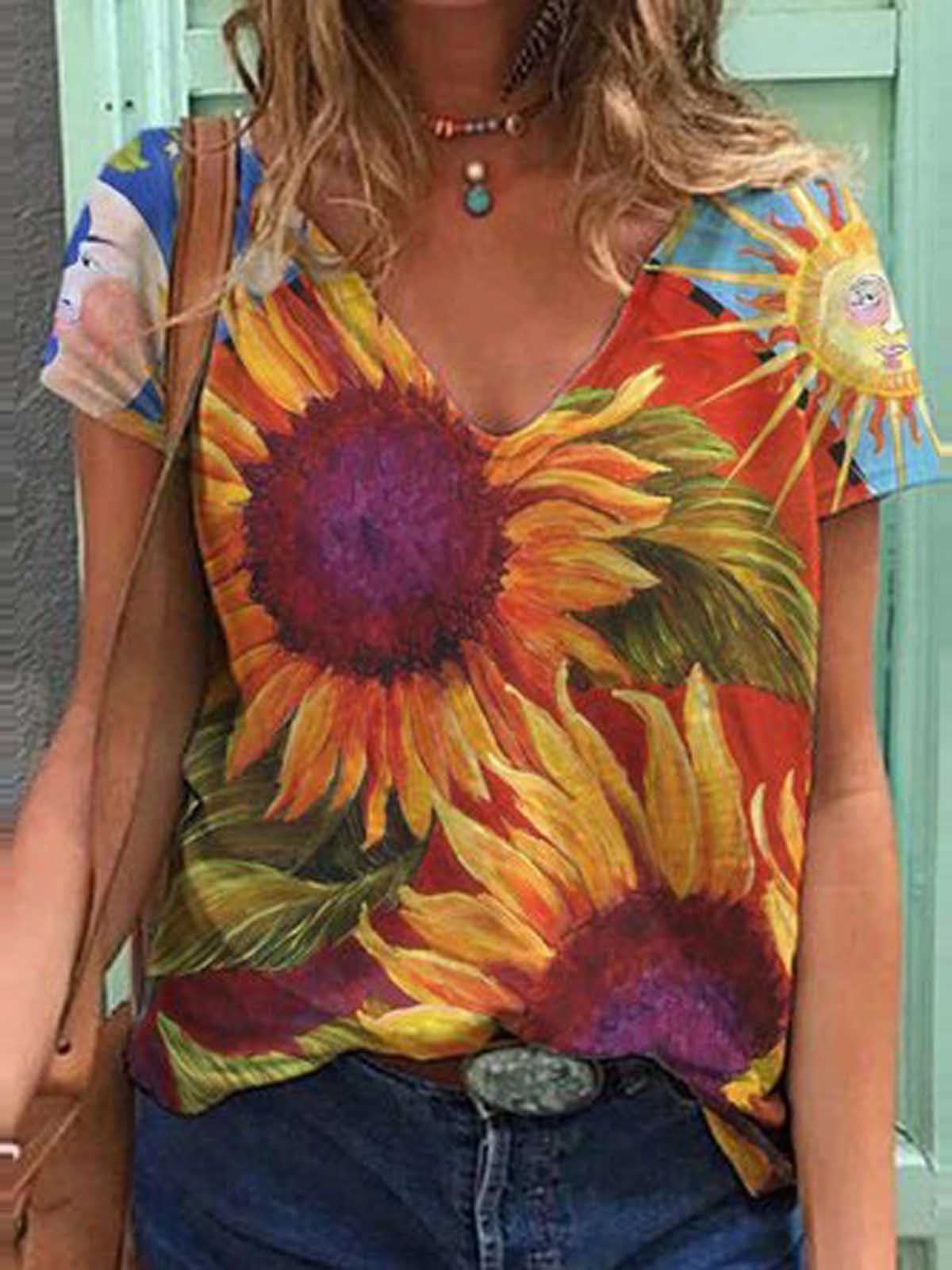 Fashion Printed V-neck Short-sleeved T-shirt - LuckyFash™