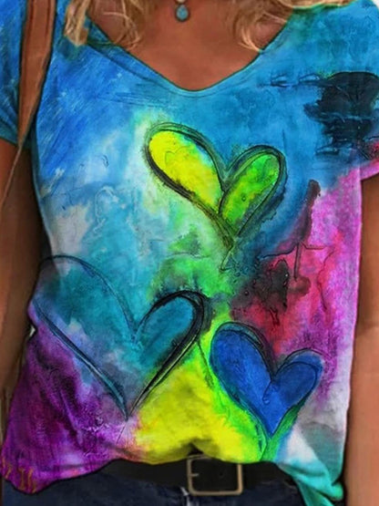 Fashion Printed V-neck Short-sleeved T-shirt - LuckyFash™