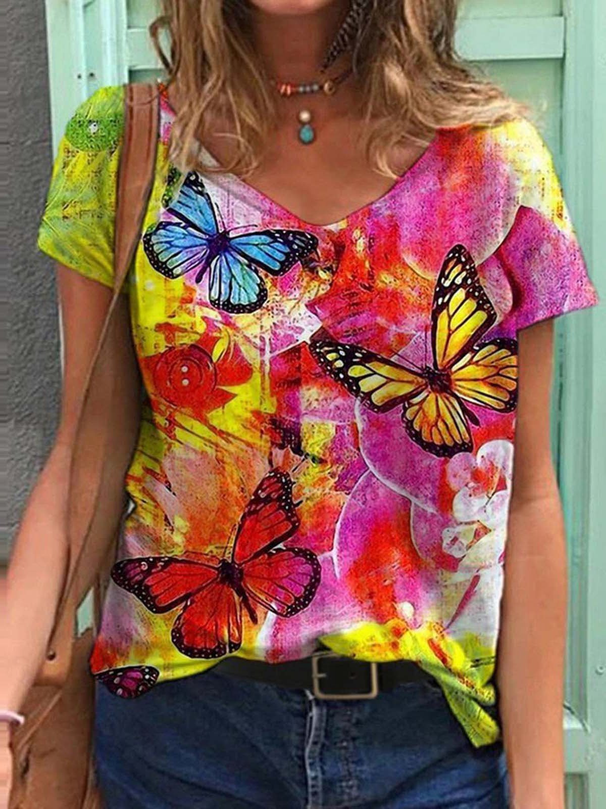 Fashion Printed V-neck Short-sleeved T-shirt - LuckyFash™