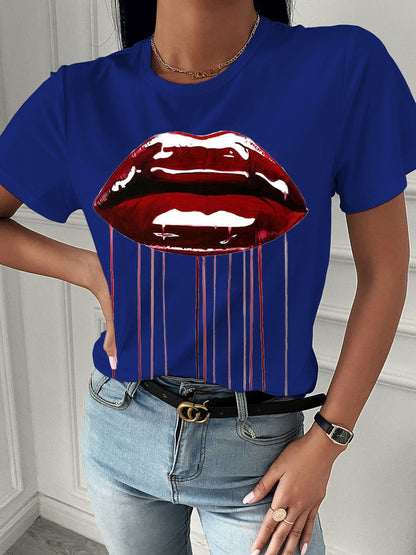 Fashion Red Lip Print Short Sleeve T-shirt - LuckyFash™