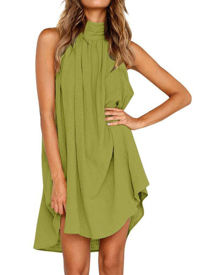 Fashion Round Neck Pleated Sleeveless Mini Dress - LuckyFash™