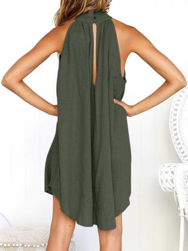 Fashion Round Neck Pleated Sleeveless Mini Dress - LuckyFash™