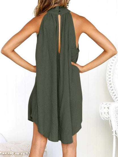 Fashion Round Neck Pleated Sleeveless Mini Dress - LuckyFash™
