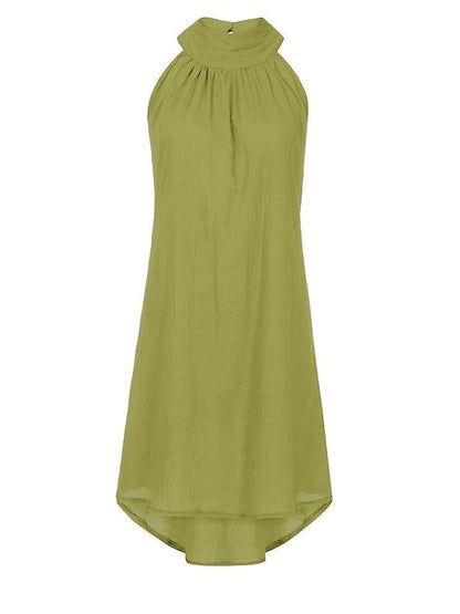 Fashion Round Neck Pleated Sleeveless Mini Dress - LuckyFash™